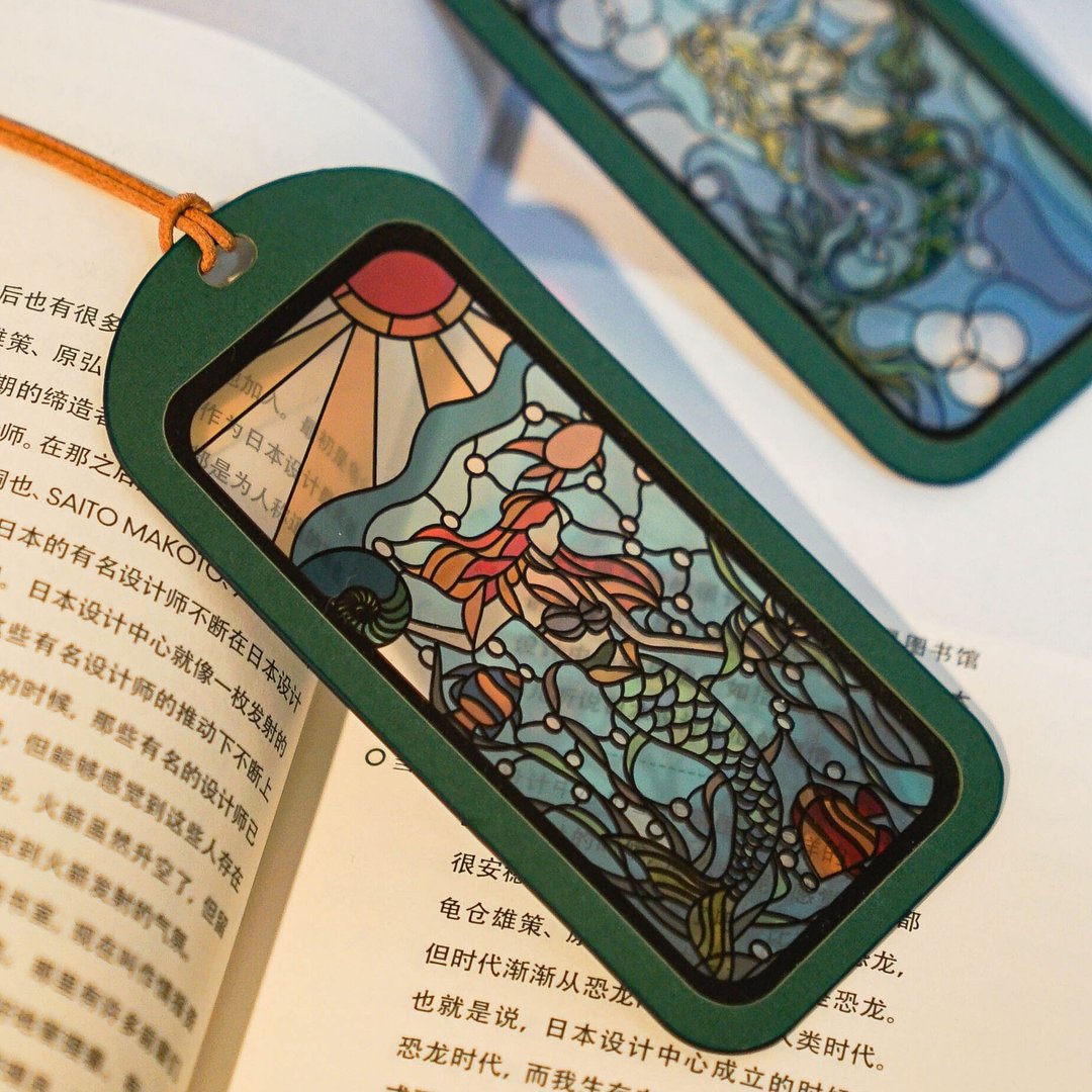 永远星期天 | 原创彩绘玻璃风格手工胶片复古书签精致创意礼物 - 书签 - 塑料 蓝色