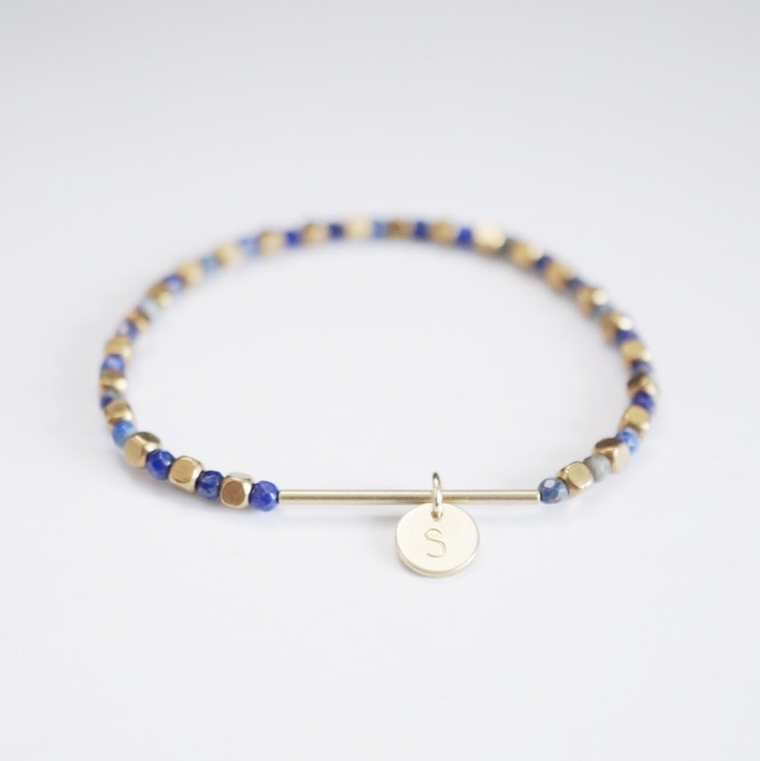 定制化字母青金石黄铜手链 Personalized Lapis Lazuli Brass Bracelet - 手链/手环 - 宝石 