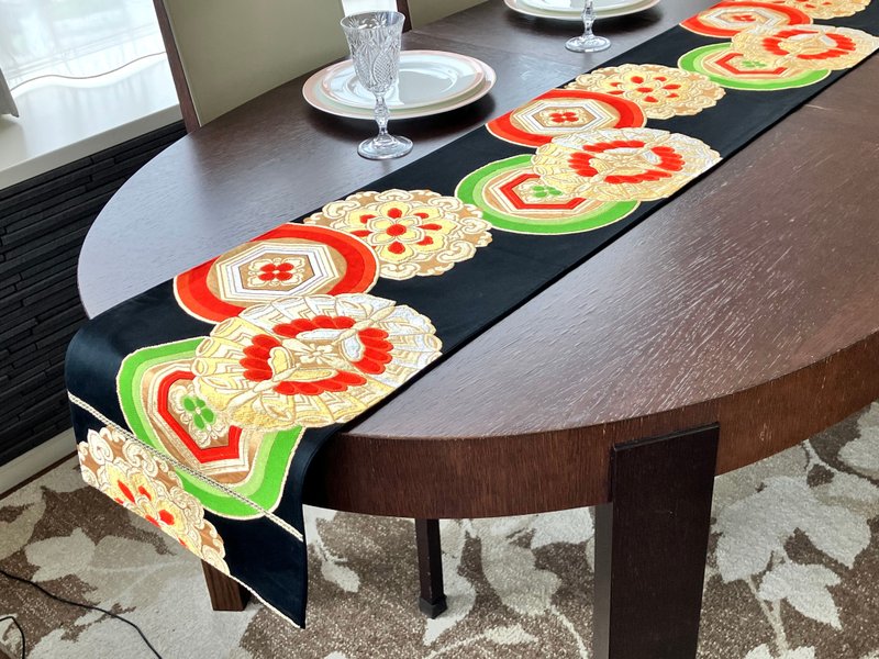 和服带桌旗 BTR003 - 餐垫/桌巾 - 丝．绢 黑色