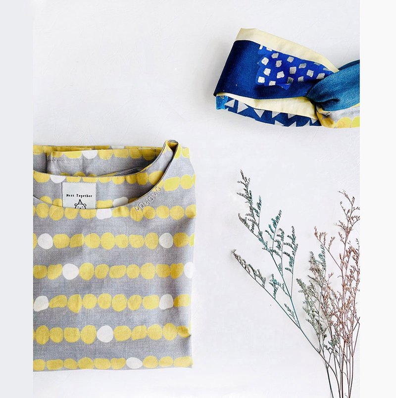 北欧几何花 宽松四方衣 发带 - 发饰 - 棉．麻 黄色