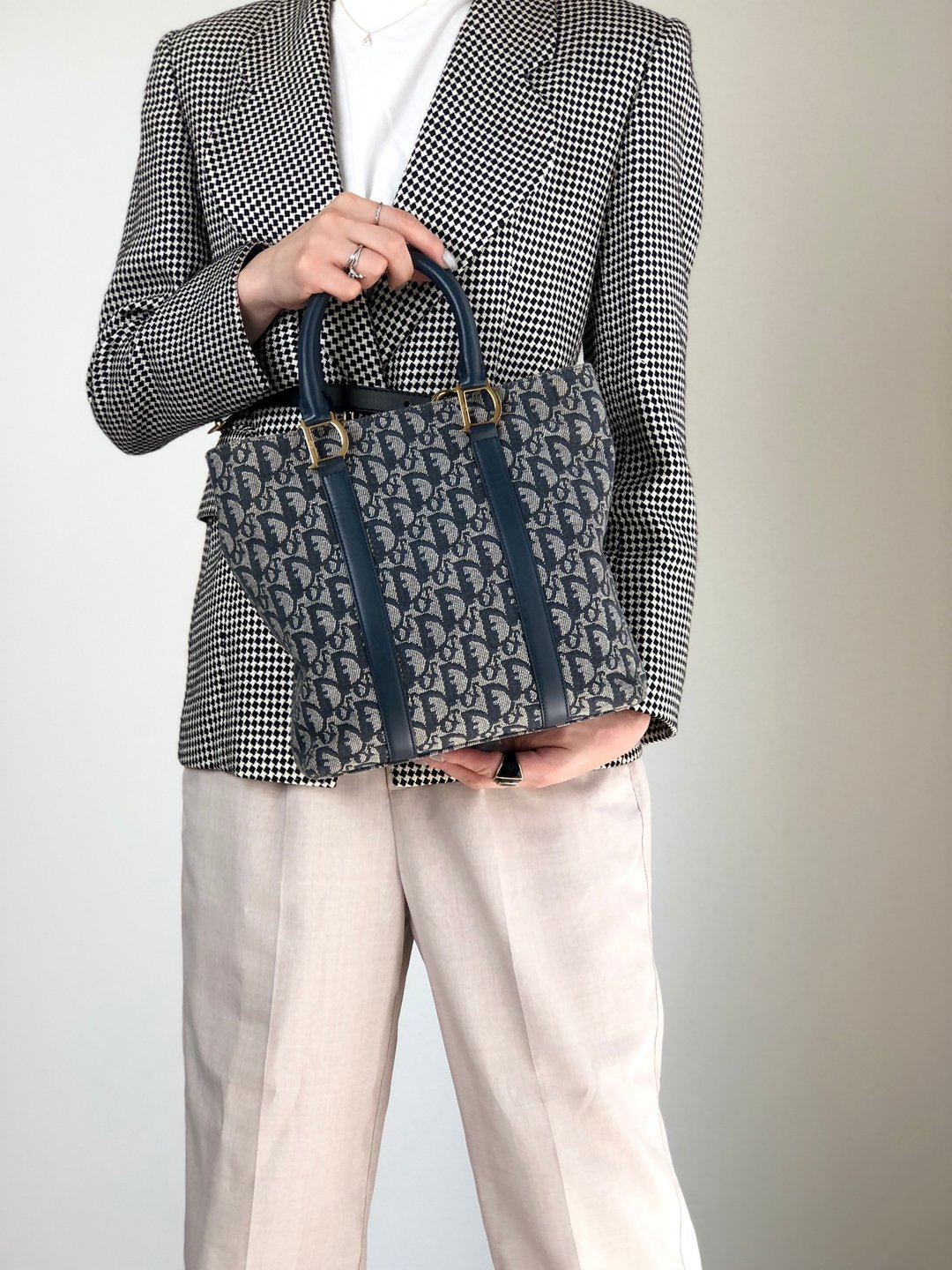 【日本直送 名牌中古包】Christian Dior 克里斯汀·迪奥 托特包 海军蓝 缇花 皮革 ysuxts - 手提包/手提袋 - 棉 蓝色