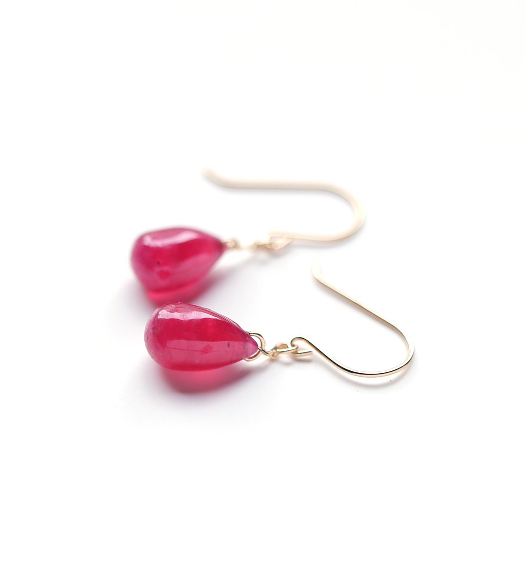 July Birthstone K10 Rose / Single Ruby (Drop Shape) Hook Earrings ~ ESPOIR ~ - 耳环/耳夹 - 宝石 红色