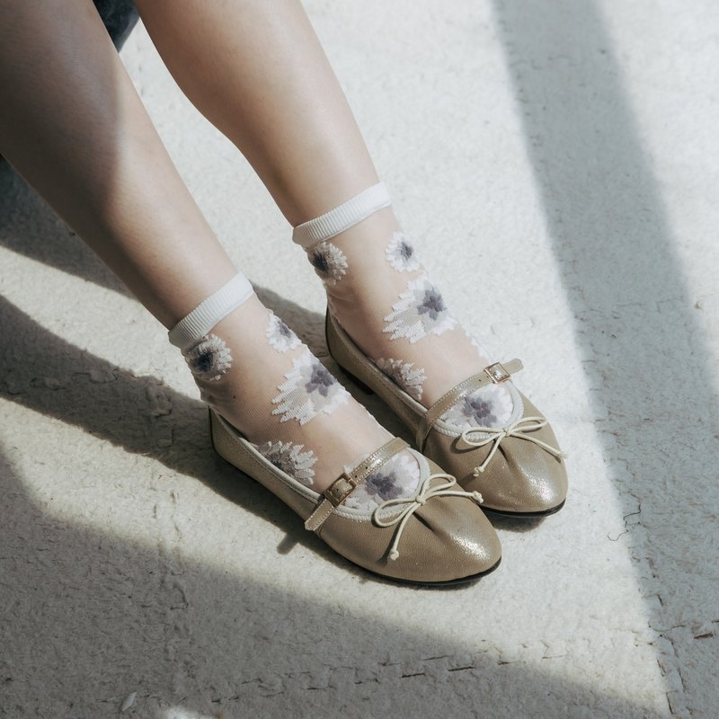 星砂芭蕾  系带羊皮娃娃鞋 | 香槟金 | 台湾手工鞋MIT - 芭蕾鞋/娃娃鞋 - 真皮 金色