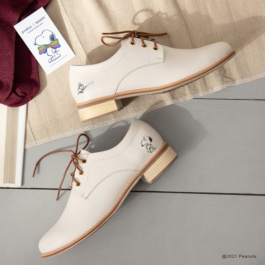 史努比 Snoopy联名鞋 好朋友-侦探德比鞋-米白 Derby Shoes - 其他女款皮鞋 - 真皮 白色