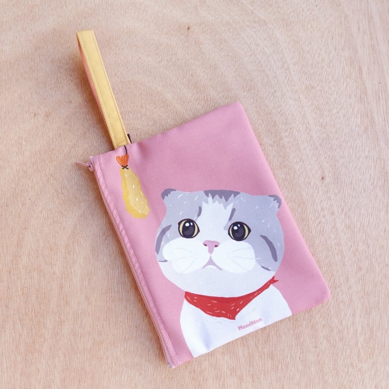 吃炸虾的美咪,有猫手拿包 - 手拿包 - 棉．麻 粉红色