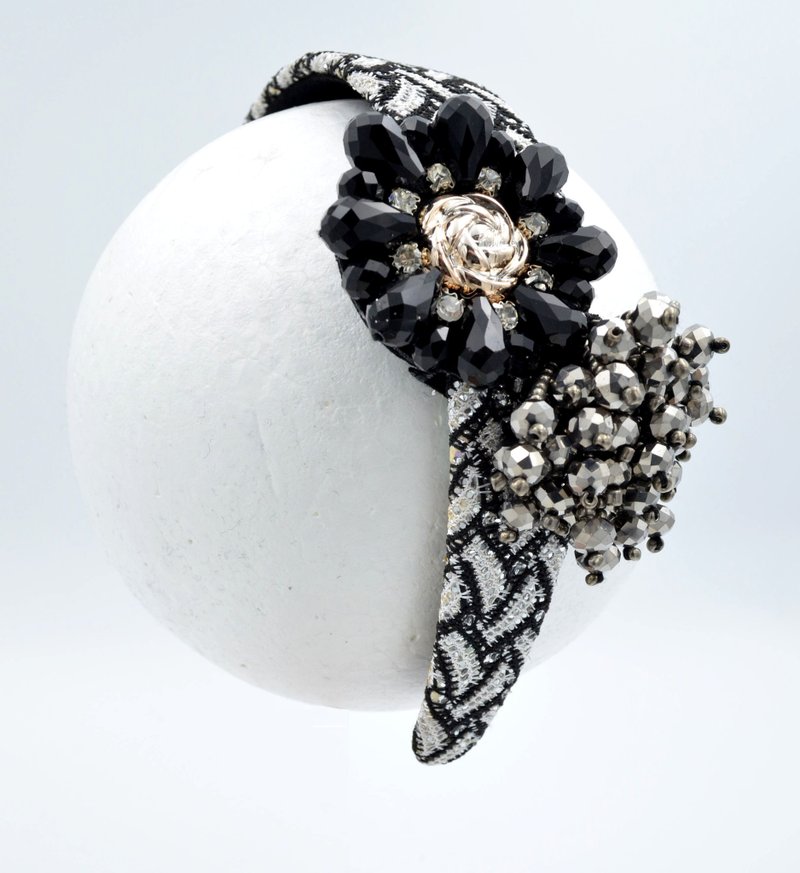 钉珠发箍 头箍 玻璃石钉珠 PU胶皮发箍 - 发饰 - 塑料 黑色