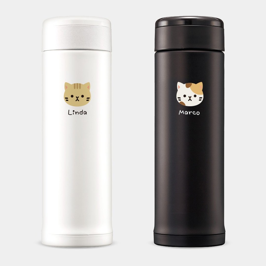 【定制化礼物】猫头 英文名 象印不锈钢保温瓶 PU090 - 保温瓶/保温杯 - 不锈钢 黑色