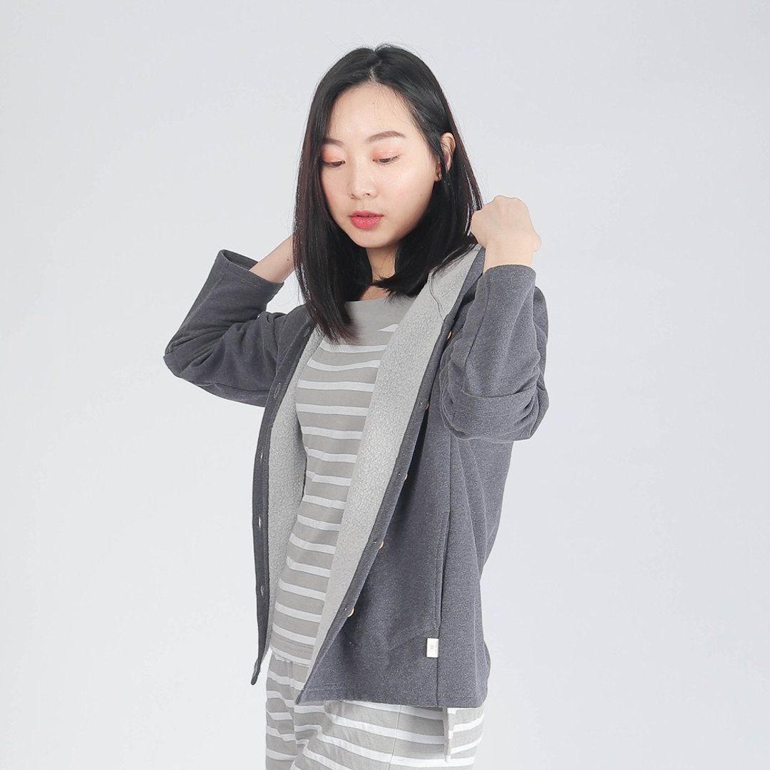UMORFIL胶原蛋白毛呢外套/居家服-麻花黑 - 居家服/睡衣 - 棉 灰色