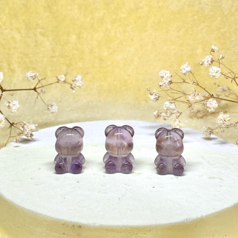 天然紫水晶小熊项链/手珠 可爱造型雕刻矿石饰品 - 手链/手环 - 水晶 紫色