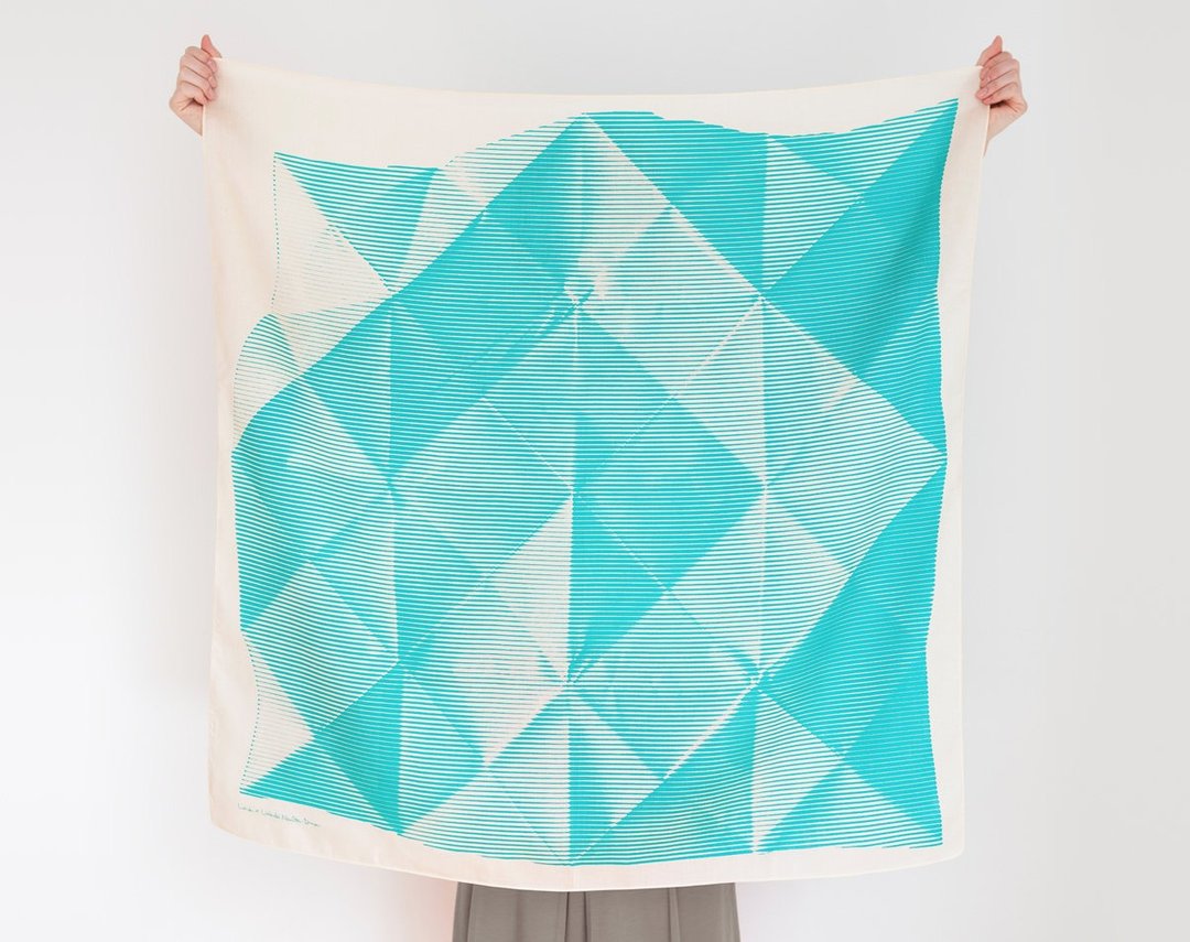 Folded Paper Green Furoshiki Scarf - 丝巾 - 棉 绿色