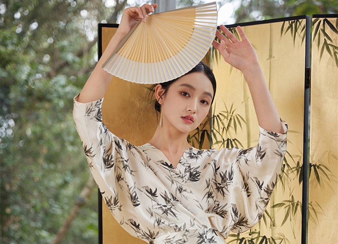 清竹染 新中式中國風 醋酸印花交领气质长裙 - 洋装/连衣裙 - 其他材质 白色