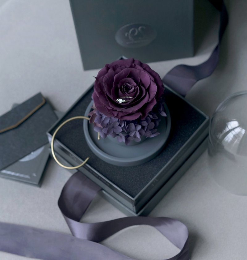 生日求婚结婚纪念永生玫瑰玻璃罩音乐盒礼盒永生花不凋花玫瑰绣球玻璃花房 - 植栽/盆栽 - 植物．花 紫色