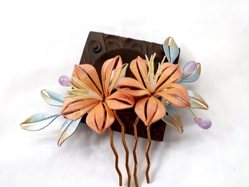 凌霄芳艳 黄橘染色渐层的凌霄花缠花古风发簪发饰饰品 - 发饰 - 绣线 橘色