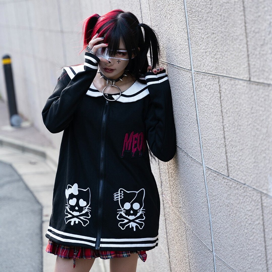Meow地狱猫水手服海军领长袖外套日系原宿可爱庞克风【JA0457】 - 女装休闲/机能外套 - 棉 