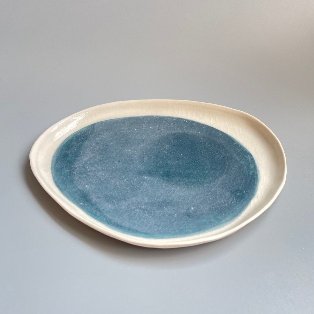 @studio_florero 湖泊 浅盘 点心盘 饰品盘 - 盘子/餐盘/盘架 - 陶 蓝色
