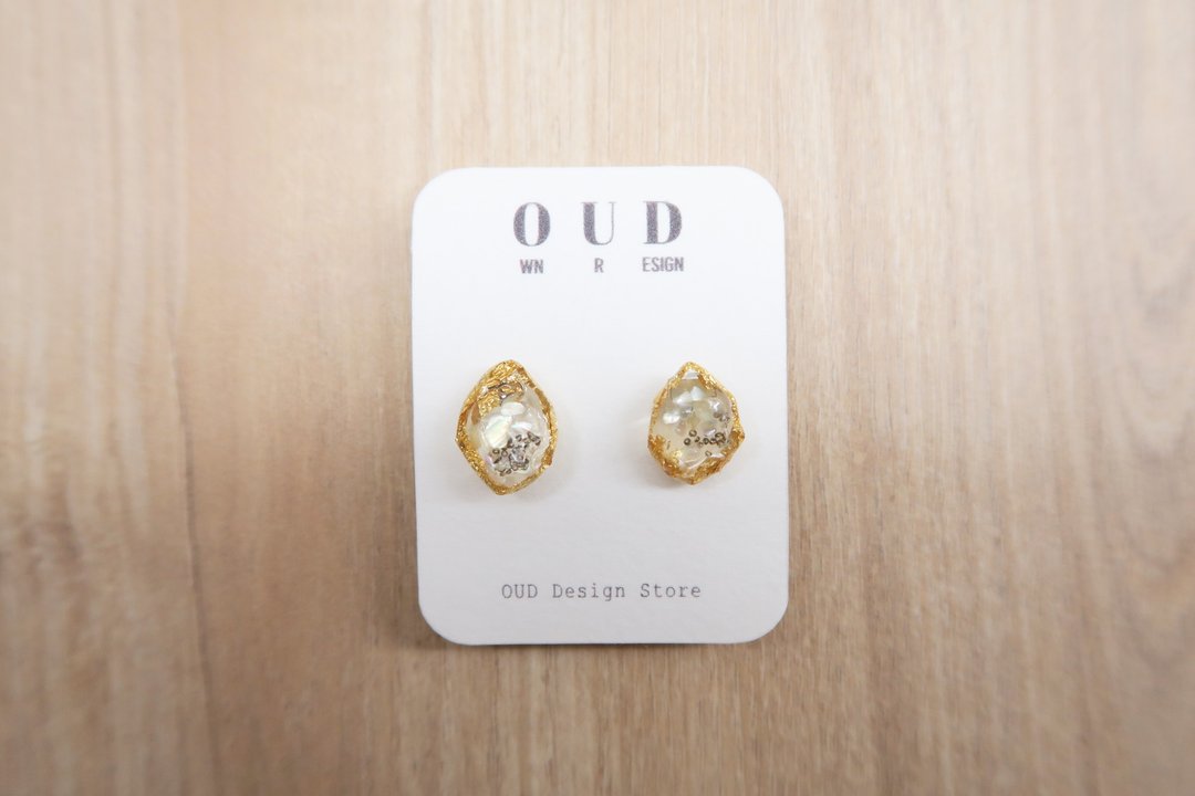 OUD原创. 手工饰品. 几何系列--天然贝壳片金箔包边耳环/耳夹 - 耳环/耳夹 - 贝壳 