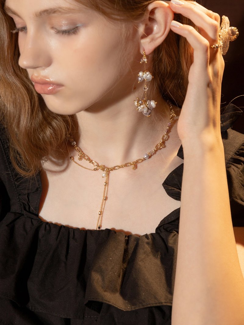 玛伊演员梦。MUCHAT手作14KGP几何水晶施华洛珍珠项链 - 项链 - 其他金属 金色