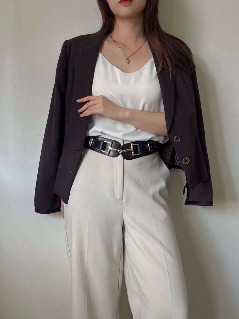 中古孤品 Celine 席琳 马衔扣皮带 黑金 75cm - 皮带/腰带 - 真皮 黑色