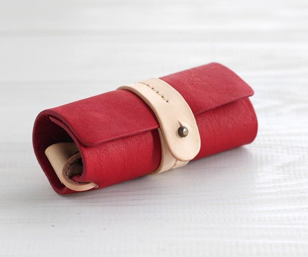 Leather key case eu (red / natural) - 钥匙链/钥匙包 - 真皮 