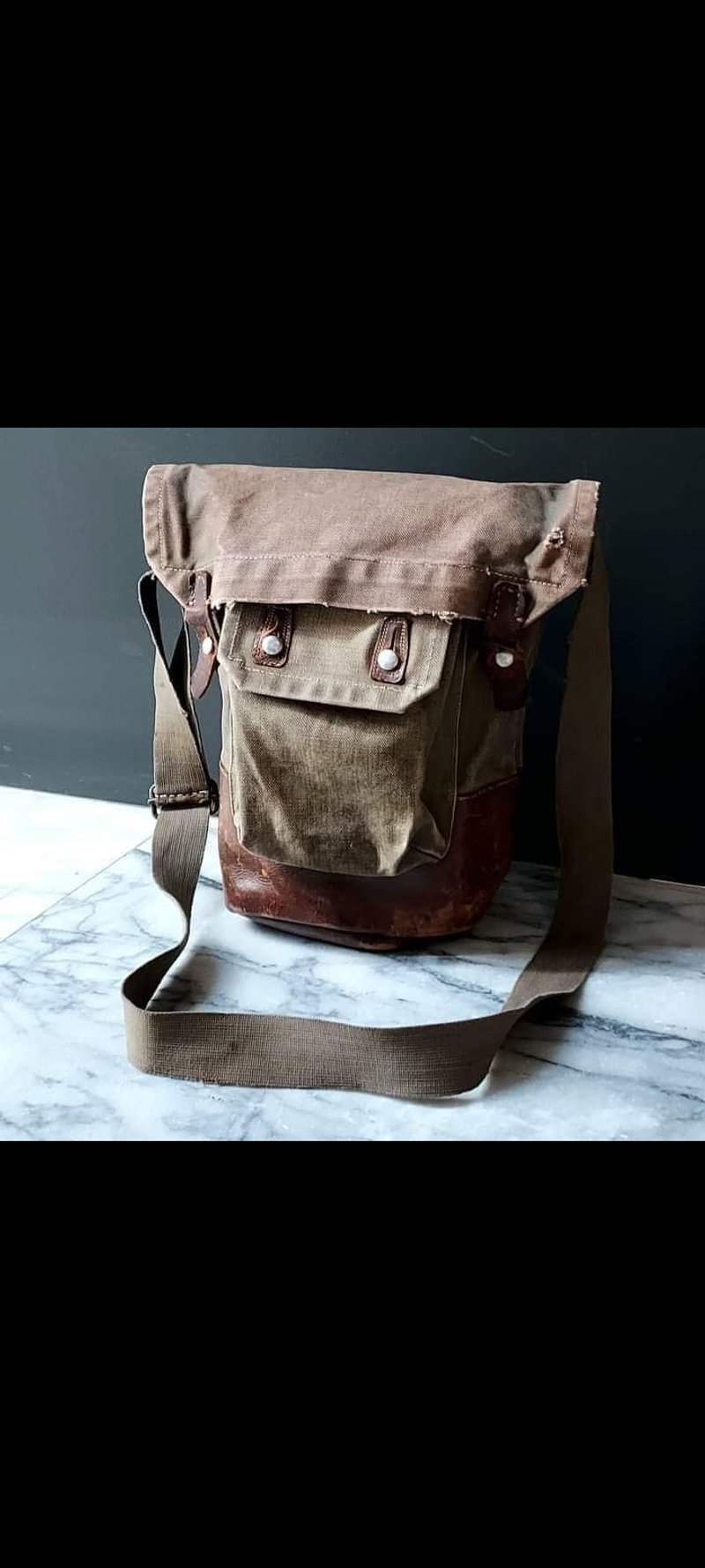 老瑞典公发真牛皮革帆布军包 肩背包 野营包 - 侧背包/斜挎包 - 其他材质 