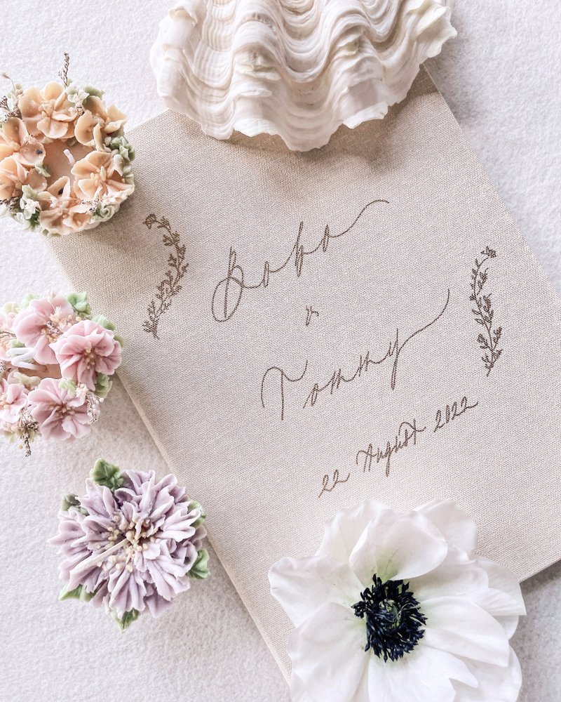 定制 麻布质料结婚证书套   | 烫金定制名字及日期 - 婚礼誓言书 - 纸 白色