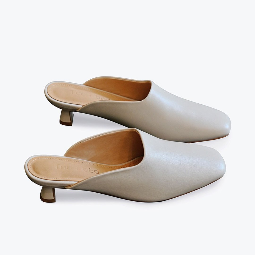 新中式法式穆勒半拖 | 西班牙手工製小貓跟鞋 | Toebed低跟女鞋 - 拖鞋 - 真皮 多色