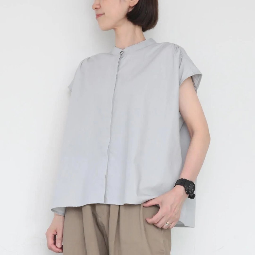 OMAKE.jp 落肩气球上衣 BalloonBlouse 淡灰 - 女装衬衫 - 棉．麻 灰色
