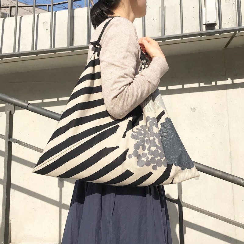 Handbag bag Azuma bag Mori stripe black M / harunohi - 手提包/手提袋 - 棉．麻 黑色