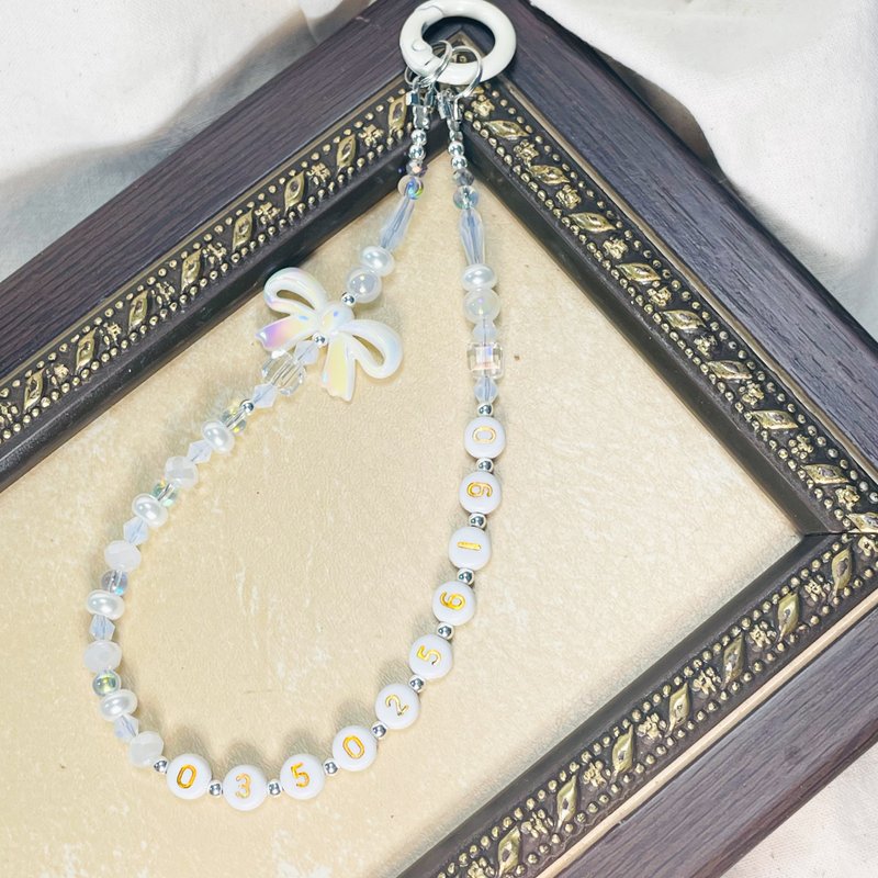 串珠订制礼物—白金数字—串珠手机链—订制专用 - 挂绳/吊绳 - 其他材质 