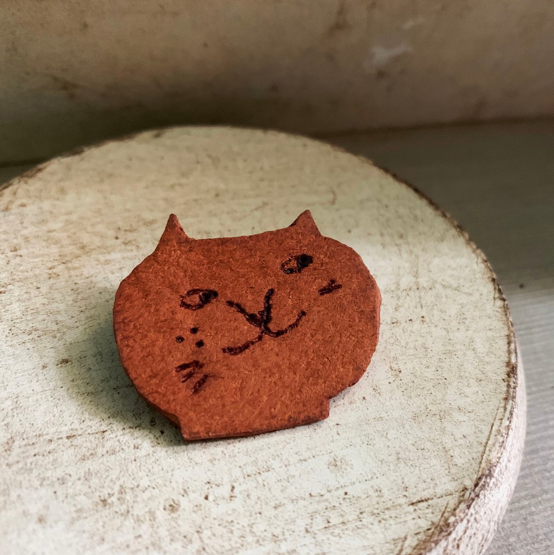 Cat 猫 复古 皮革 别针 胸针 - 胸针 - 真皮 