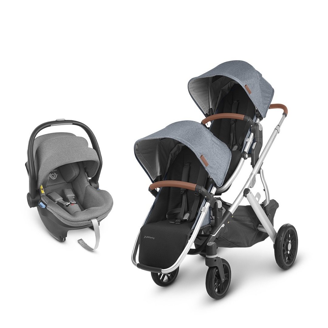 台湾宅配【UPPAbaby】【双宝推车提篮】VISTA V2蓝灰+黑灰提篮*1 - 婴儿车/手推车 - 其他材质 蓝色