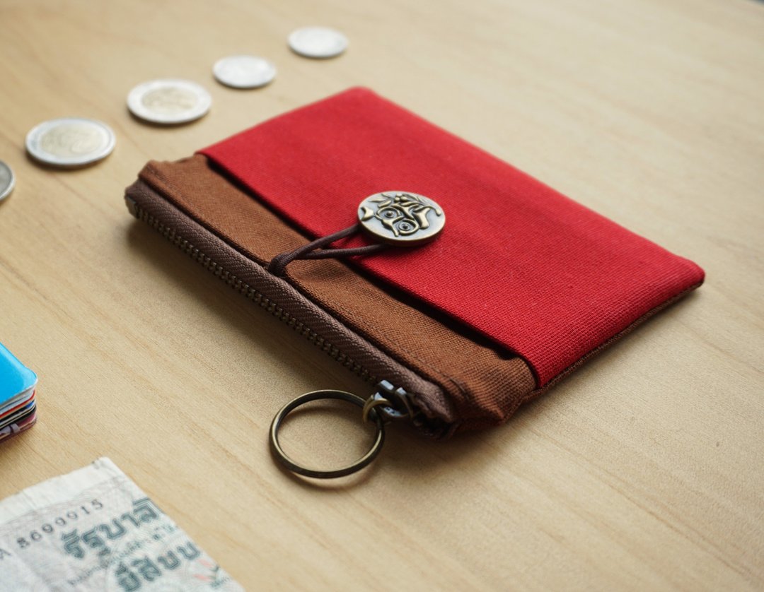 Le Mignon Wallet– 小钱包– 咖啡色vs.红色(猫头鹰) - 布作 - 皮夹/钱包 - 棉 红色