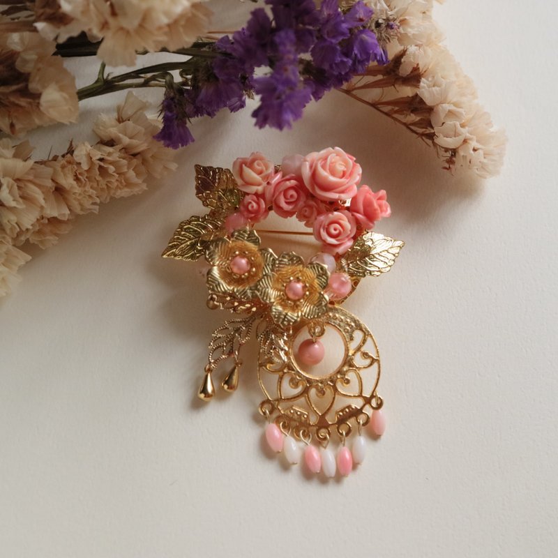 清朝祥晖胸针中国历史清代干隆皇帝中国皇冠发夹发夹中国风东方东方玫瑰珊瑚珊瑚花痴粉红亚洲公主 - 胸针 - 玻璃 粉红色