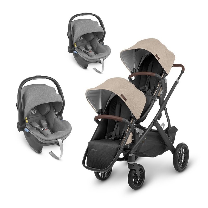 台湾宅配【UPPAbaby】【双宝推车提篮】VISTA V2奶茶+黑灰提篮*2 - 婴儿车/手推车 - 其他材质 卡其色