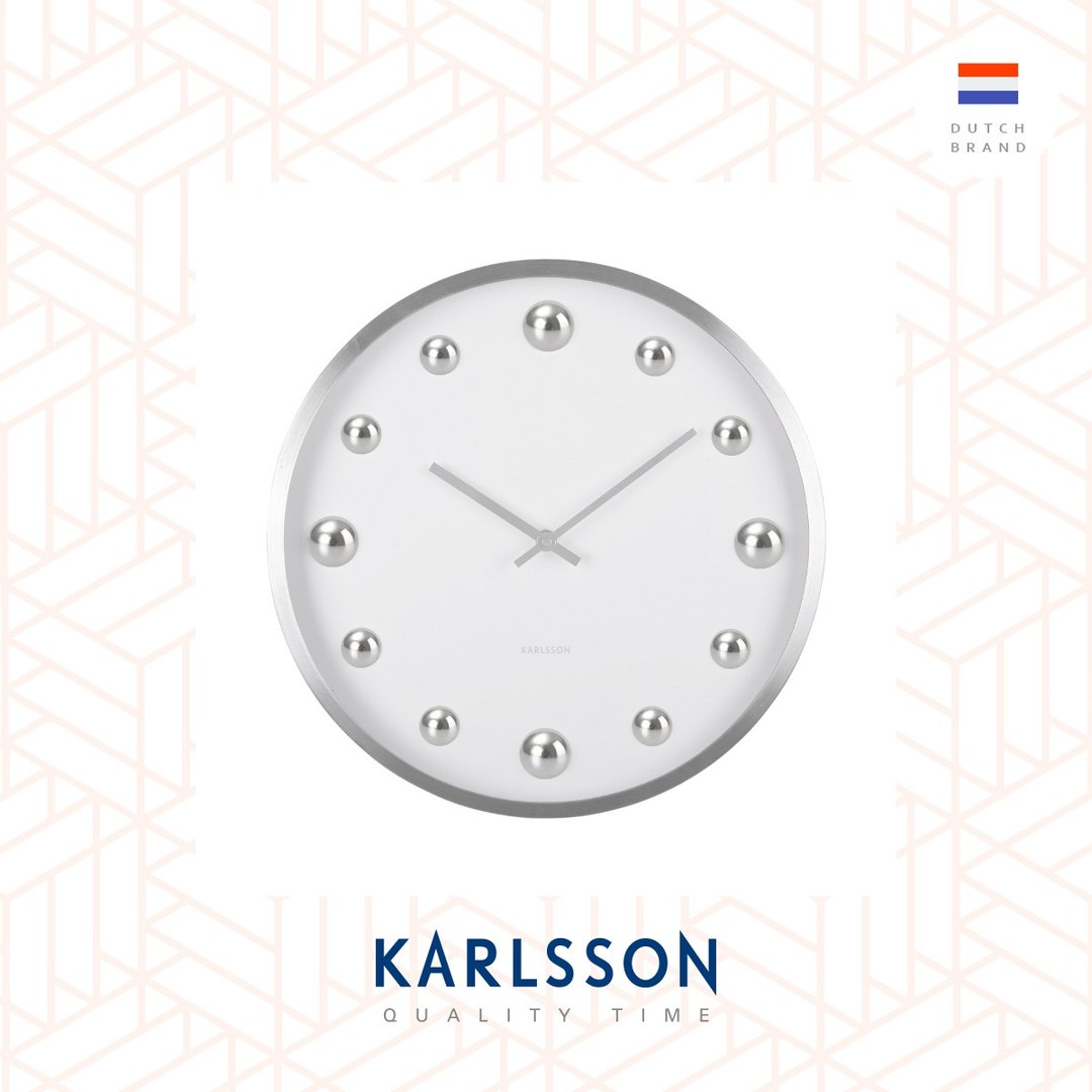 荷兰Karlsson, Wall clock 35.5cm Shiny Dots white w. silver - 时钟/闹钟 - 其他金属 白色