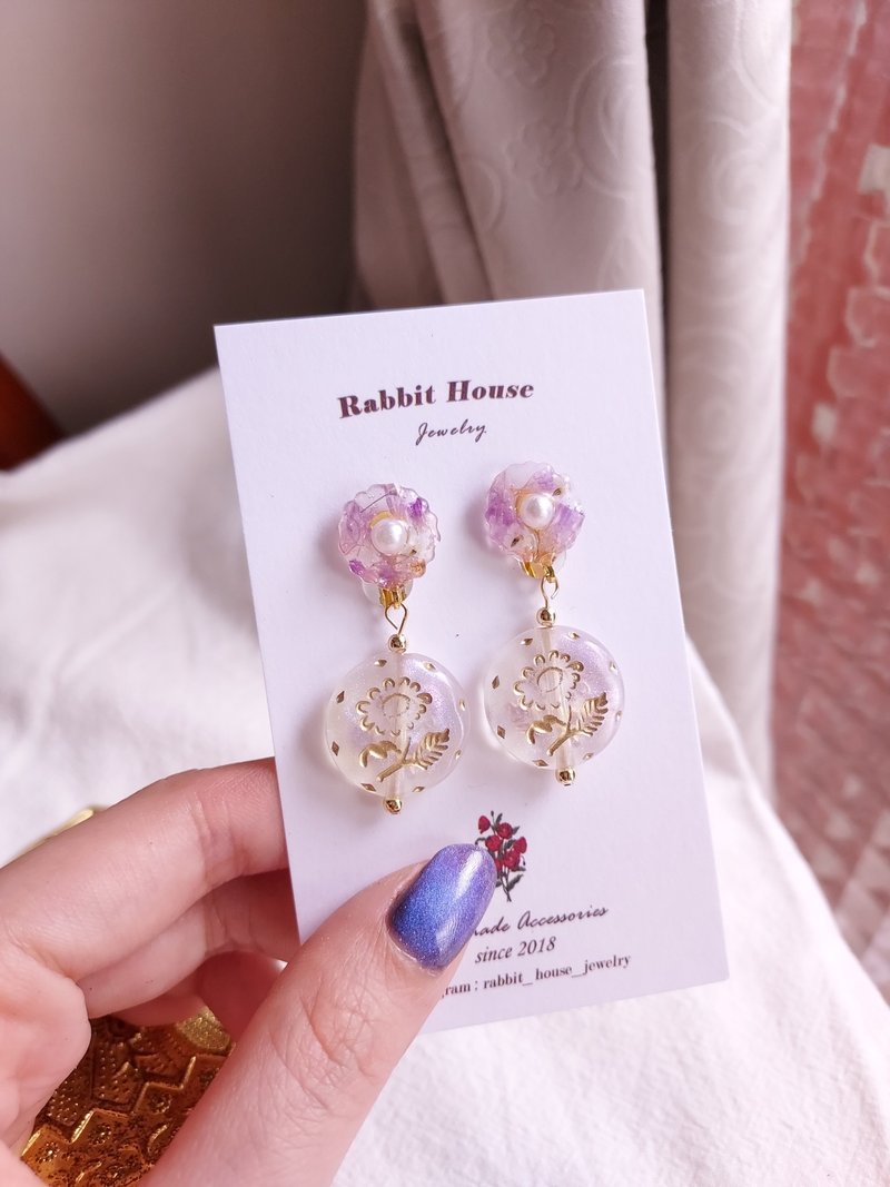 复古钮扣雏菊耳环 - 耳环/耳夹 - 其他材质 