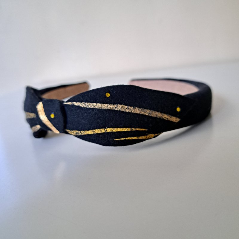 烫金毛蝴蝶结发箍-Vianne - 发带/发箍 - 羊毛 黑色