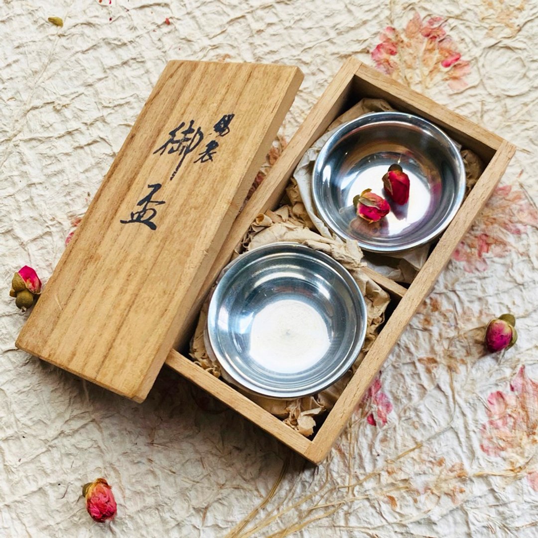 日本 大阪浪华纯锡小酒杯组│上乘锡器 月下独酌 一组两入 - 酒杯/酒器 - 其他金属 银色