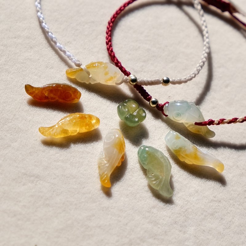 高冰种红黄翡翠锦鲤手绳 天然缅甸翡翠A货 翡翠 送礼 手链 平安扣 - 手链/手环 - 玉石 