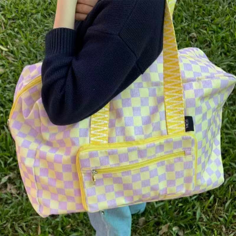 折叠收纳旅行袋 / 棋盘格轻便行李袋 肩背包 - 行李箱/行李箱保护套 - 其他材质 