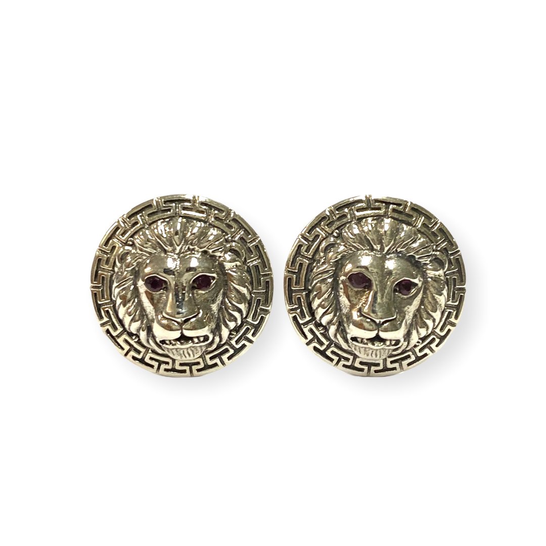 Vintage Style Lion with Ruby Wedding Cufflinks For Groom 925 Sterling Silver - 袖扣 - 纯银 银色