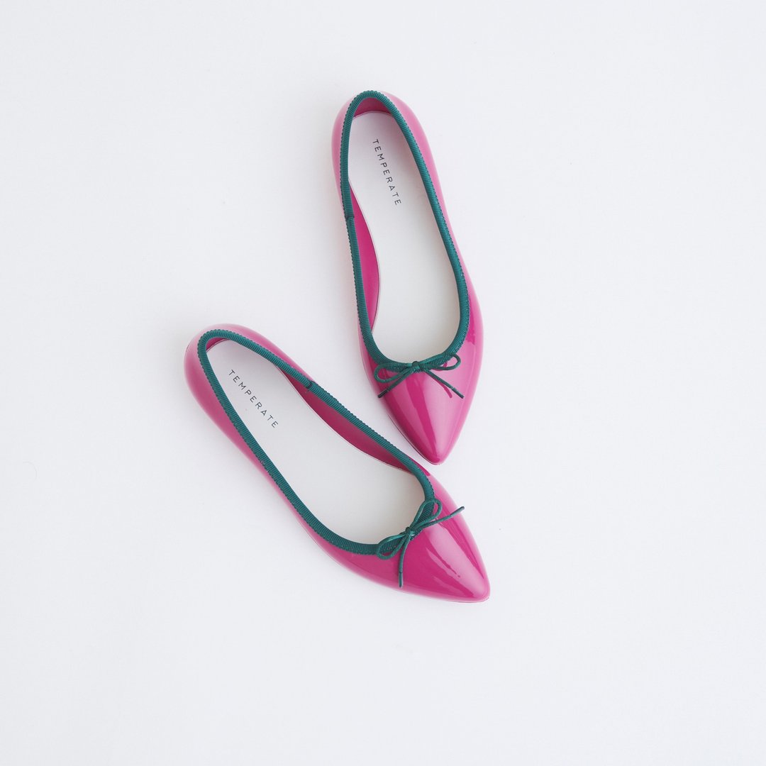 ALMA (MAGENTA) PVC POINTED TOE FLATS SHOES pointed to ballet flats - 芭蕾鞋/娃娃鞋 - 防水材质 粉红色