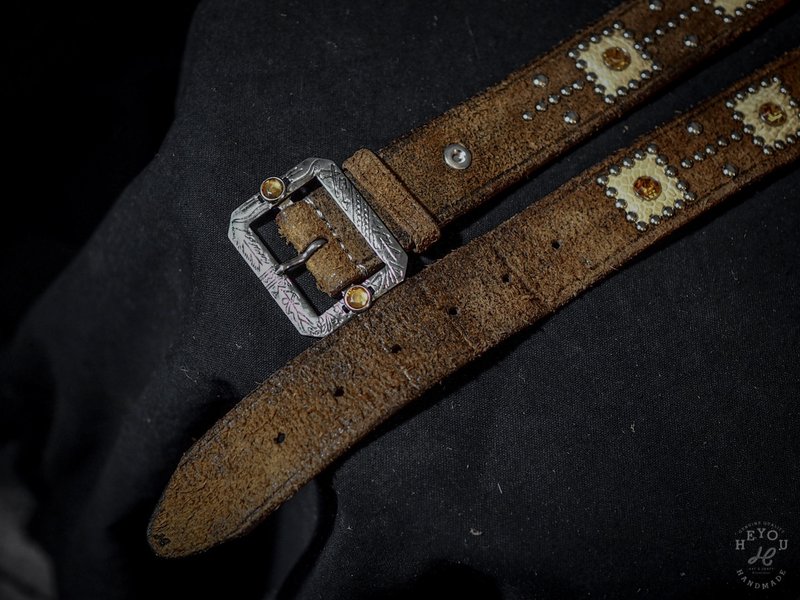 Western Special Leather Belt 西部风铆钉皮革腰带 - 皮带/腰带 - 真皮 咖啡色