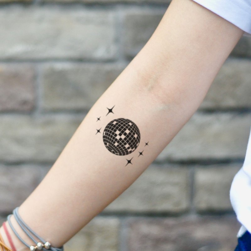 OhMyTat 迪斯科球 Disco Ball 刺青图案纹身贴纸 (2 张) - 纹身贴 - 纸 黑色