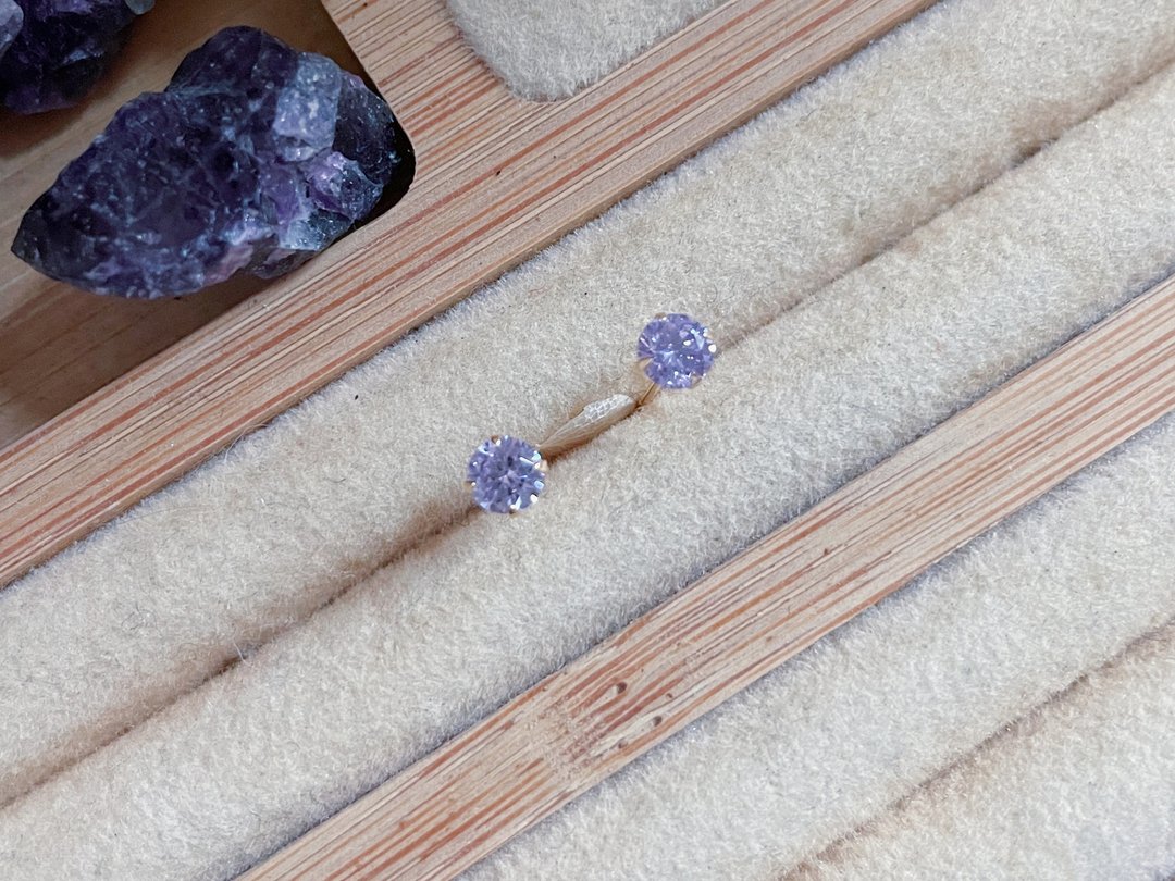 18K纯金 水晶耳环 - 耳环/耳夹 - 贵金属 蓝色