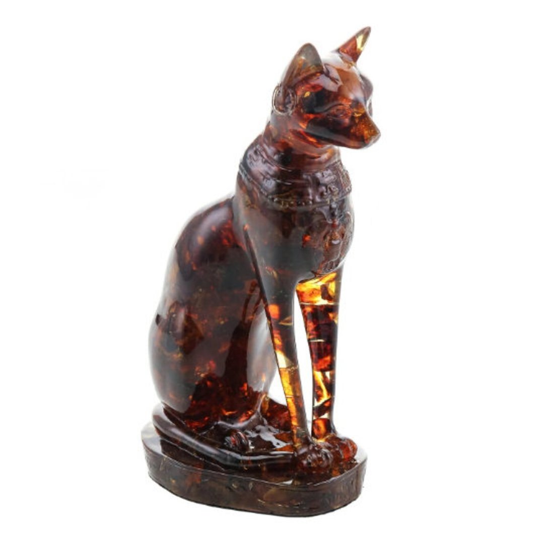 琥珀雕塑 Cat Bastet |家居装饰|琥珀纪念品|琥珀猫雕像 - 摆饰 - 宝石 咖啡色