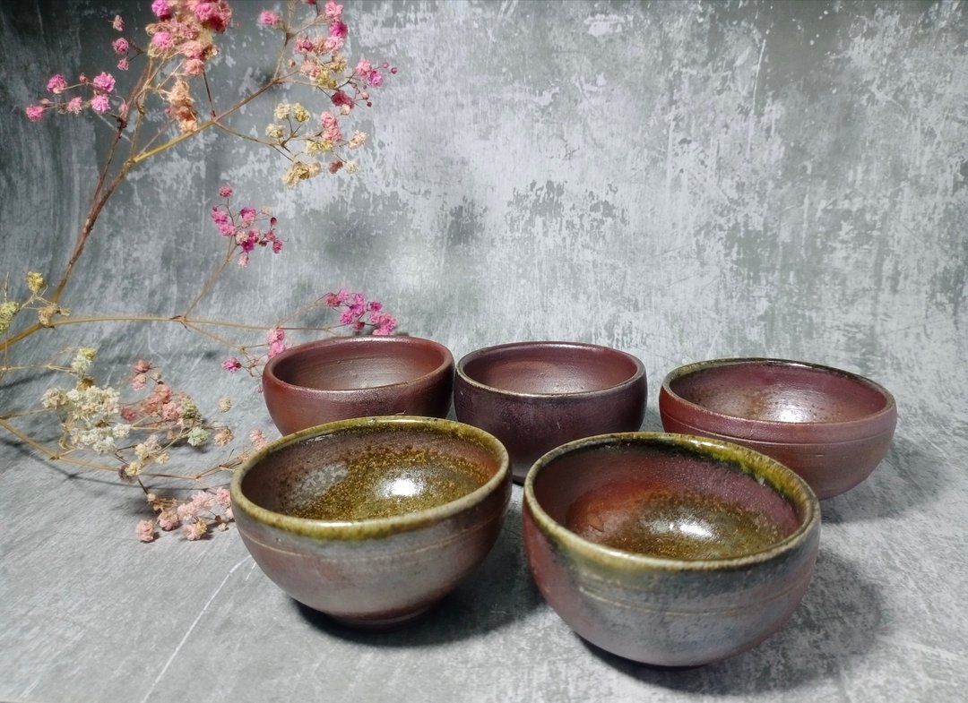 【包邮】柴烧精致手工茶杯五入-祈福系列3/良田 - 茶具/茶杯 - 陶 