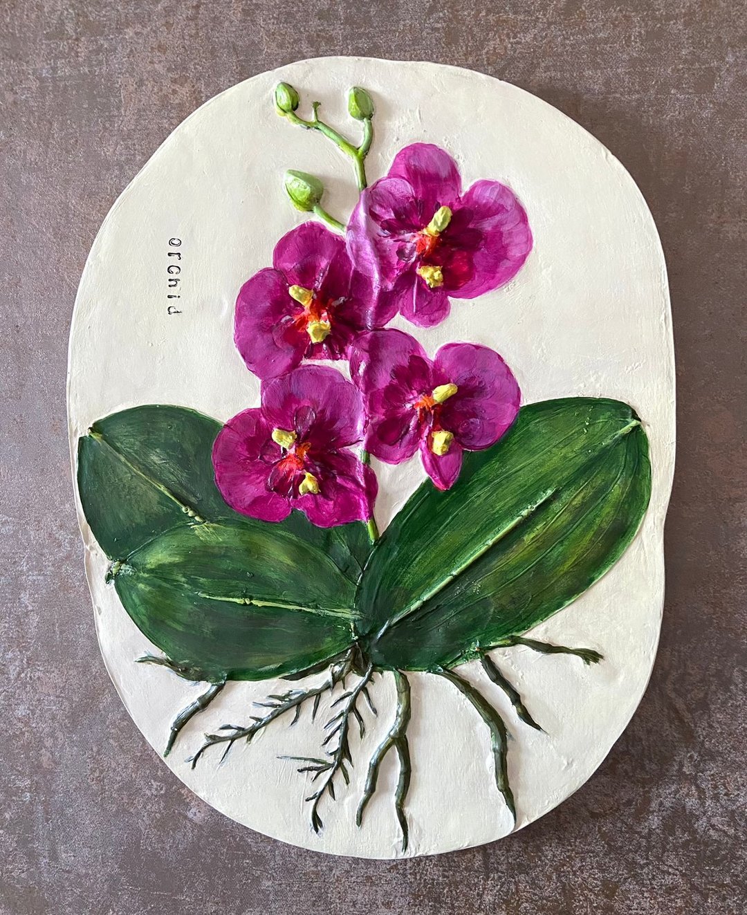 原始植物浅浮雕花卉墙板兰花手绘面板 - 墙贴/壁贴 - 其他材质 紫色
