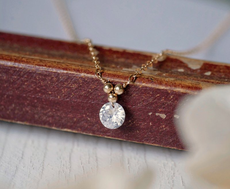 Trinity 几何金珠水钻项链 美国注金14kgf - 项链 - 宝石 白色