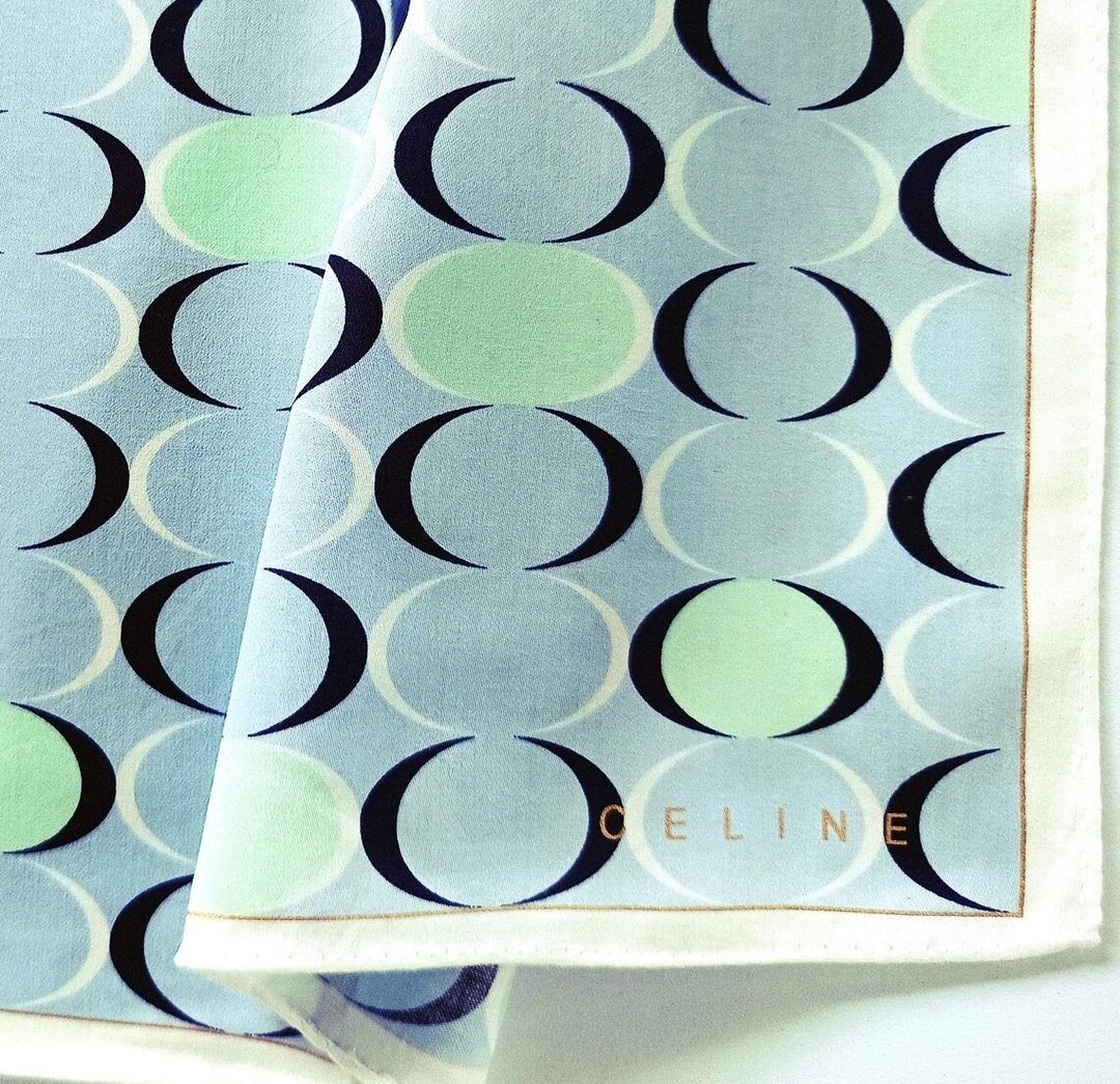 Celine 古董手帕 极简 新月 字母组合 20 x 19.5 英寸 - 手帕/方巾 - 棉 蓝色